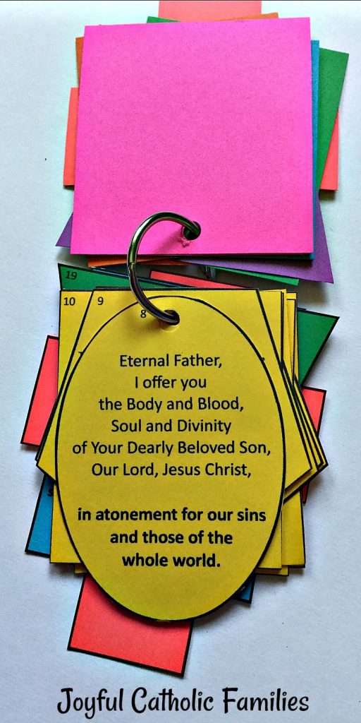 Divine Mercy Chaplet prayer ring printed on colored cardstock