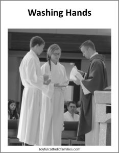 washing hands page in "Come Celebrate! The Mass in Pictures"