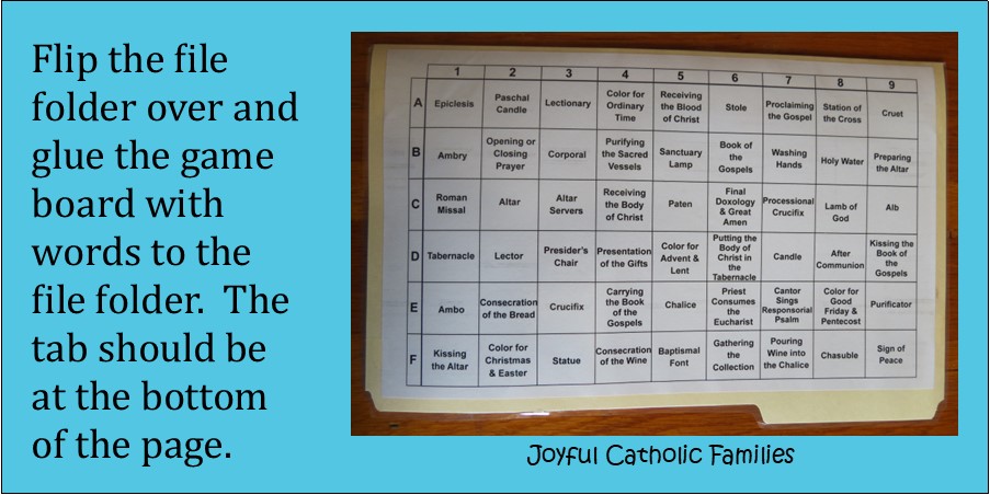 Glue gameboard for Catholic Mass - Hit or Miss?